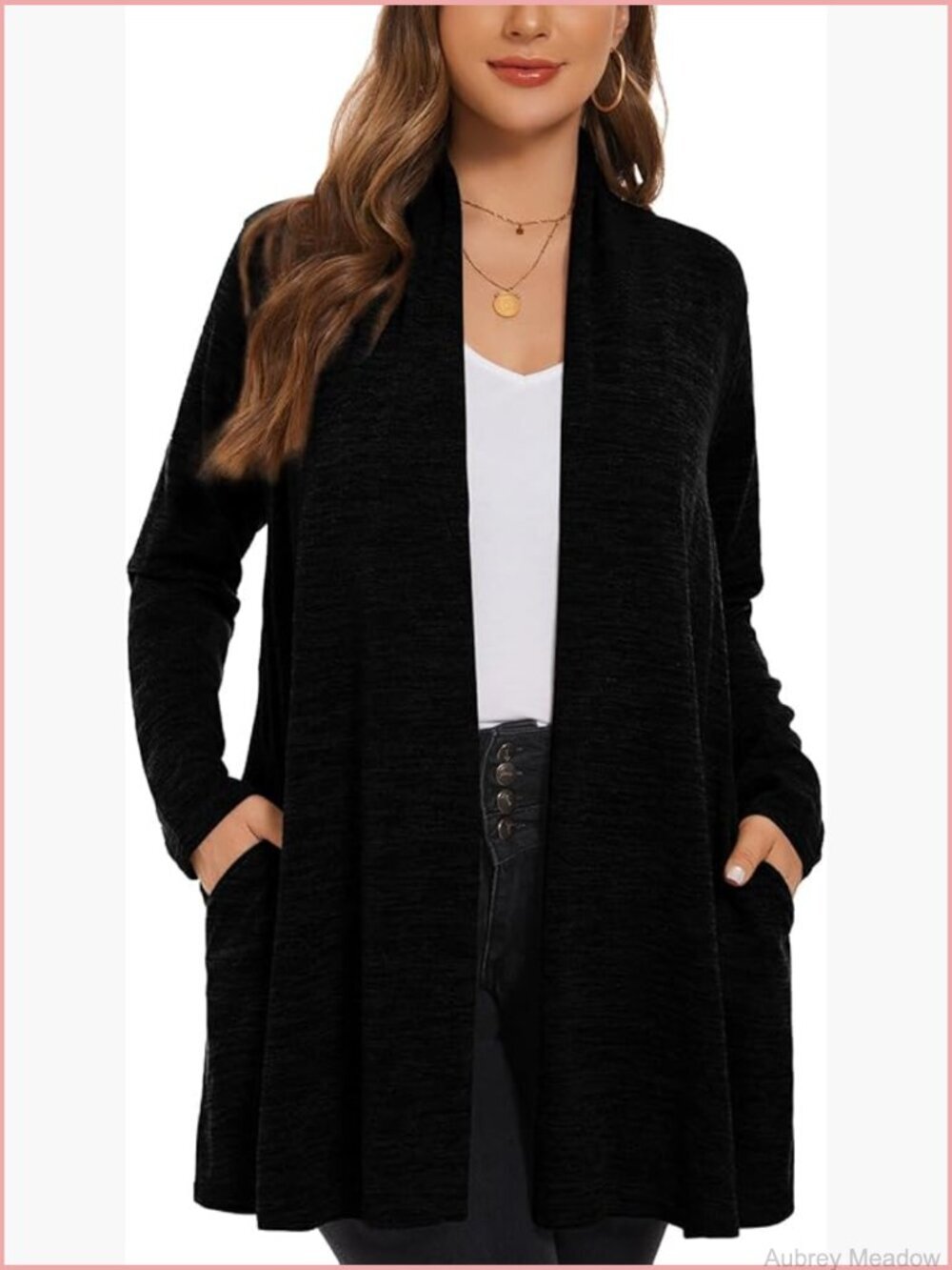 Open Front Cardigan with Pockets Knit Sweater Plus Size Long Sleeve Fall Outwear